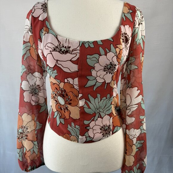 Aritzia Wilfred Grace Top in Warm Sienna Red/Subtle Mint Floral - Picture 7 of 16